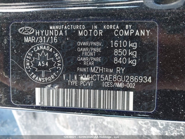 KMHCT5AE8GU286934 Hyundai Accent
