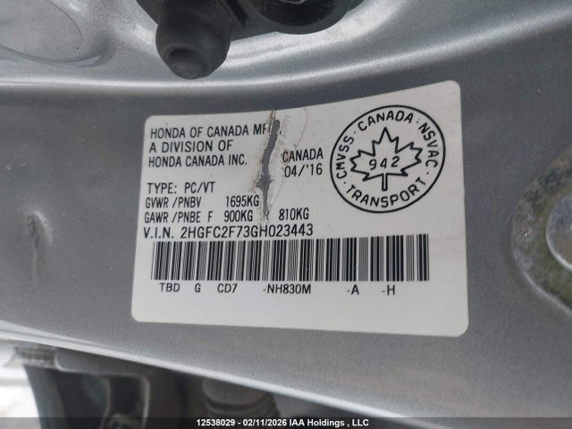 Продаж на аукціоні авто 2016 Honda Civic Ex 4dr, vin: 2HGFC2F73GH023443, номер лоту: 12538029