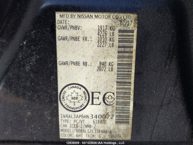 1N4AL3AP6HN340072 Nissan Altima