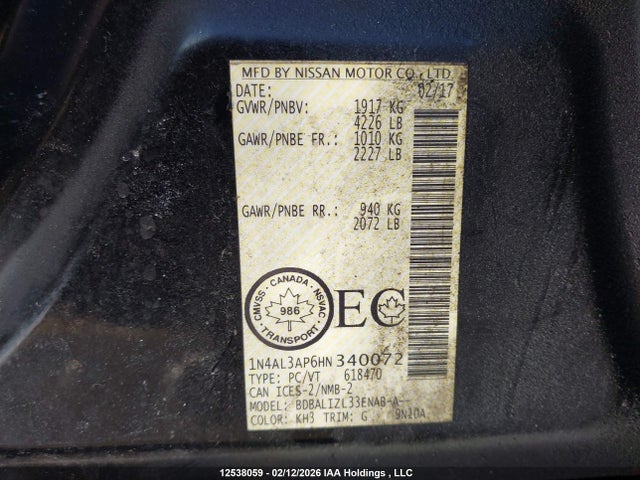1N4AL3AP6HN340072 Nissan Altima