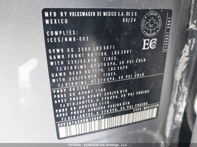 3VV2B7AX6RM125961 Volkswagen Tiguan Se/wolfsburg