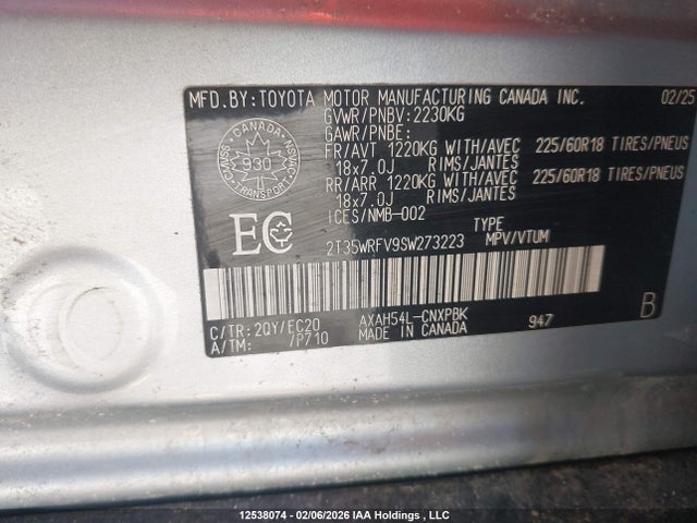 12538074 :رقم المزاد ، 2T35WRFV9SW273223 vin ، 2025 Toyota Rav4 Xse مزاد بيع