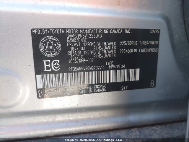 12538074 :رقم المزاد ، 2T35WRFV9SW273223 vin ، 2025 Toyota Rav4 Xse مزاد بيع
