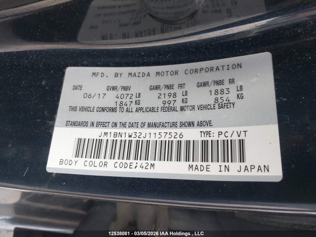 JM1BN1W32J1157526 Mazda Mazda3 Gt
