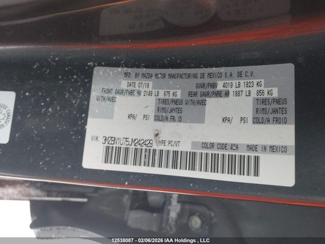 3MZBN1U75JM242429 Mazda 3 SPORT