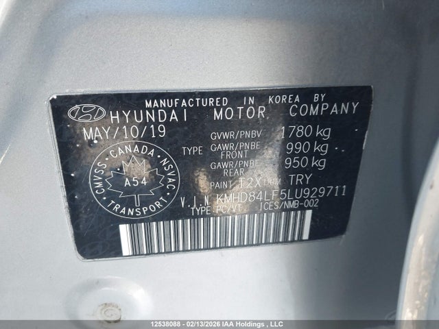 KMHD84LF5LU929711 Hyundai Elantra Preferred With Sun And Safety Package Auto Ivt