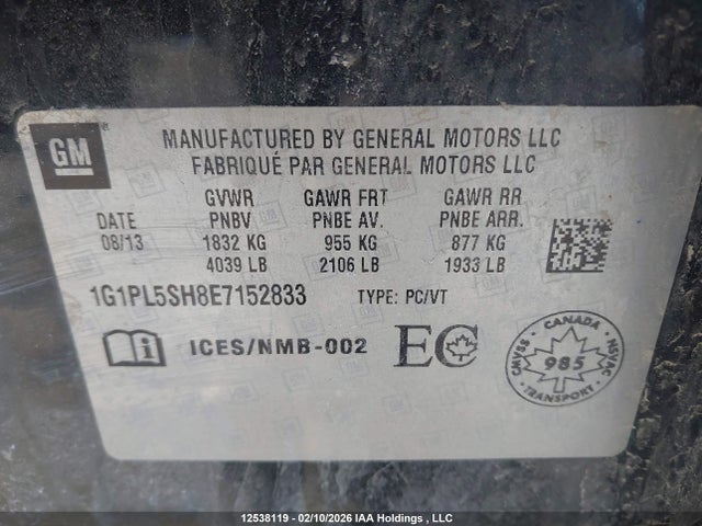 1G1PL5SH8E7152833 Chevrolet CRUZE LS