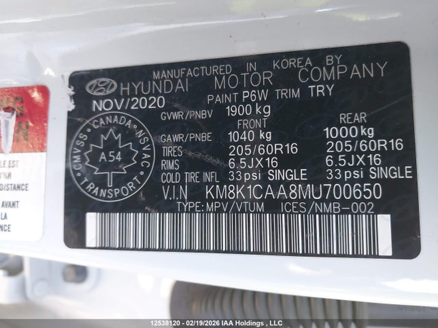 KM8K1CAA8MU700650 Hyundai Kona