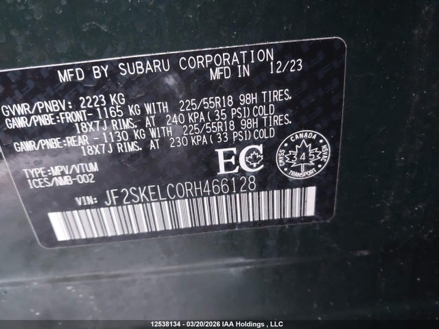 Aukcja sprzedaży 2024 Subaru Forester, vin: JF2SKELC0RH466128, numer aukcji: 12538134