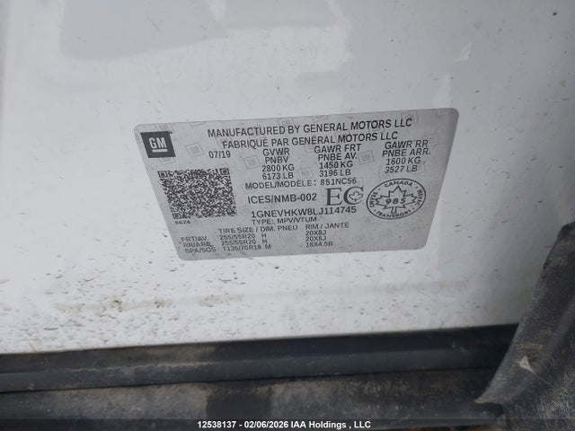 1GNEVHKW8LJ114745 Chevrolet Traverse Lt