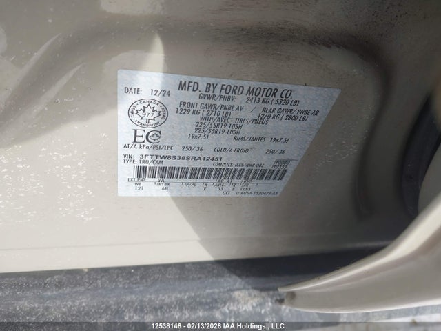 12538146 :رقم المزاد ، 3FTTW8S38SRA12451 vin ، 2025 Ford Maverick Lariat مزاد بيع