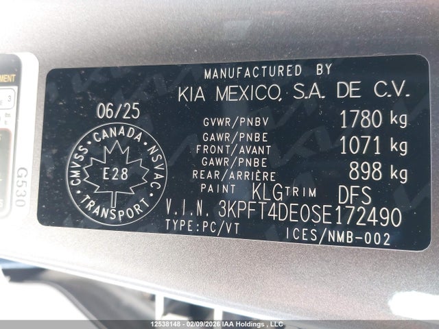 12538148 :رقم المزاد ، 3KPFT4DE0SE172490 vin ، 2025 Kia K4 Lx مزاد بيع