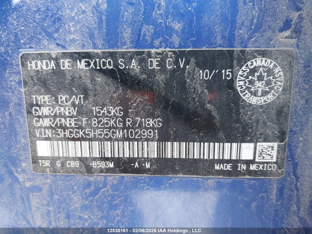 3HGGK5H55GM102991 Honda FIT LX