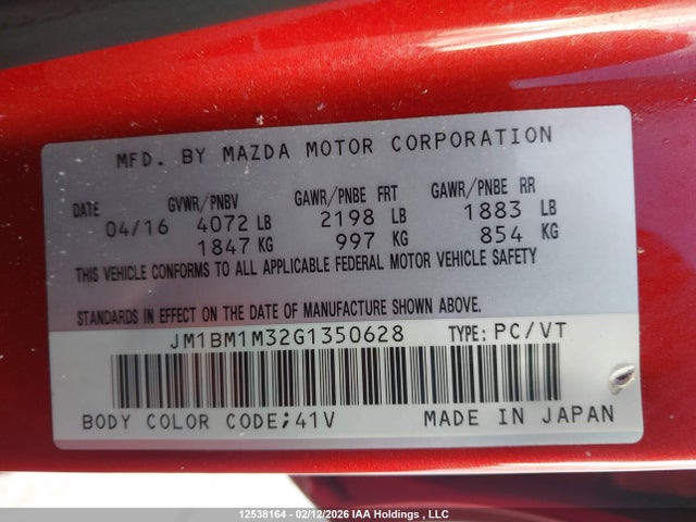 JM1BM1M32G1350628 Mazda 3 TOURING