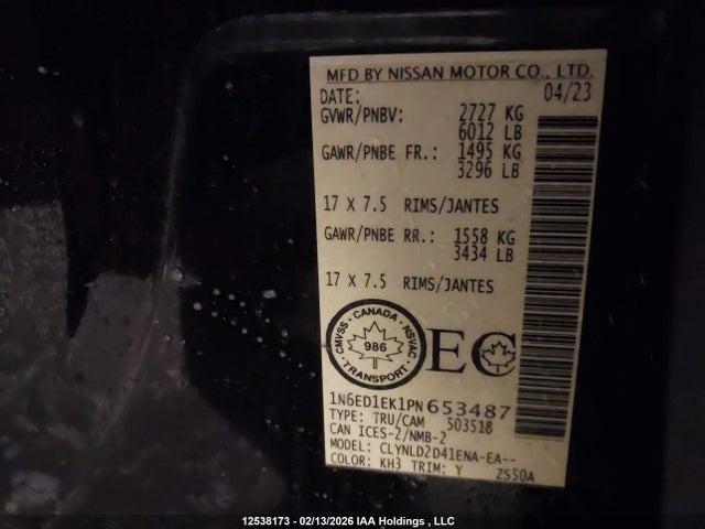 1N6ED1EK1PN653487 Nissan Frontier S/sv/pro-4x