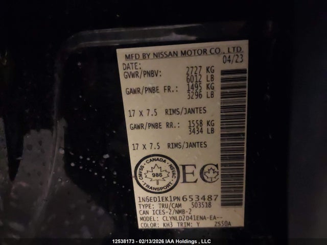 1N6ED1EK1PN653487 Nissan Frontier S/sv/pro-4x