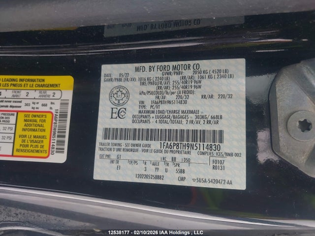 Продаж на аукціоні авто 2022 Ford Mustang Ecoboost Premium, vin: 1FA6P8TH9N5114830, номер лоту: 12538177