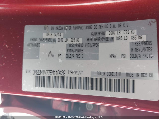 Продажа на аукционе авто 2014 Mazda Mazda3 Gs-sky, vin: 3MZBM1V77EM110439, номер лота: 12538182