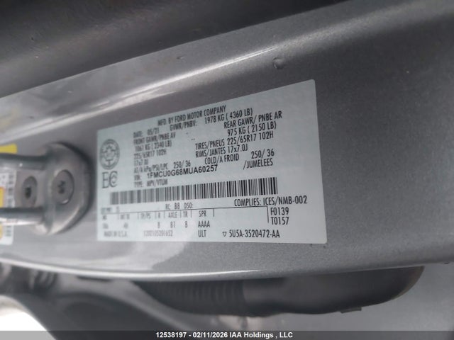 1FMCU0G68MUA60257 Ford Escape