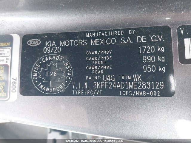 3KPF24AD1ME283129 KIA FORTE LX