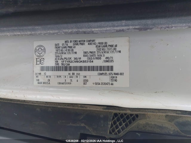 Aukcja sprzedaży 2016 Ford Transit T-250, vin: 1FTYR2CM9GKB53154, numer aukcji: 12538208