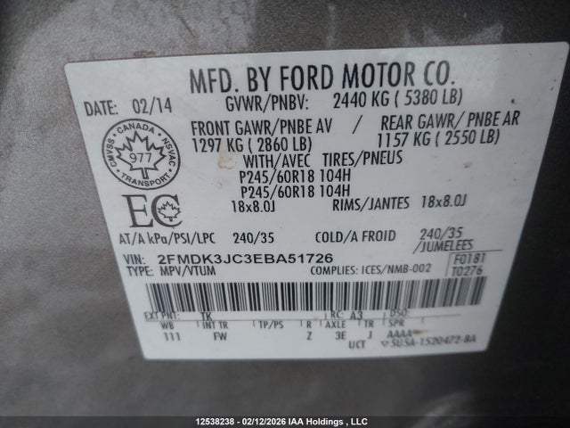 Ford EDGE SEL 2014 2FMDK3JC3EBA51726 Image 9