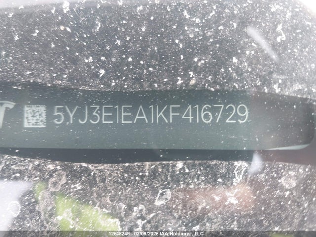2019 Tesla Model 3 მანქანა იყიდება აუქციონზე, vin: 5YJ3E1EA1KF416729, აუქციონის ნომერი: 12538249