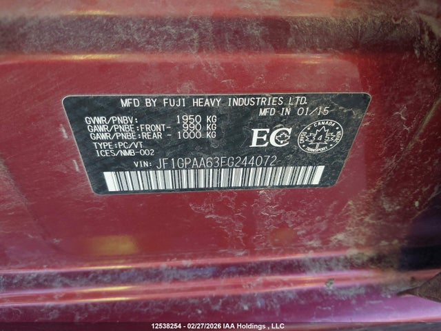 JF1GPAA63FG244072 Subaru Impreza 2.0i/2.0i Limited Package/2.0i Touring Package