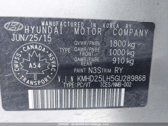 KMHD25LH5GU289868 Hyundai Elantra Gt Gl