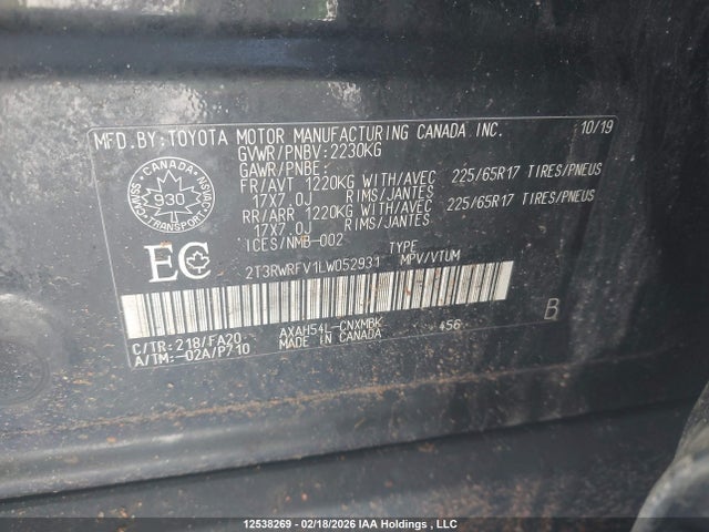2T3RWRFV1LW052931 Toyota Rav4 Xle/xse