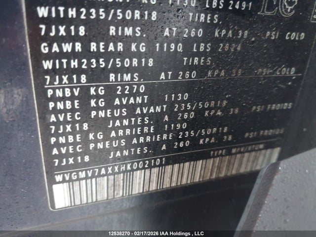 WVGMV7AXXHK002101 Volkswagen Tiguan Comfortline