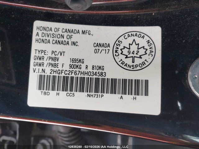 Aukcja sprzedaży 2017 Honda Civic Lx, vin: 2HGFC2F67HH034583, numer aukcji: 12538280