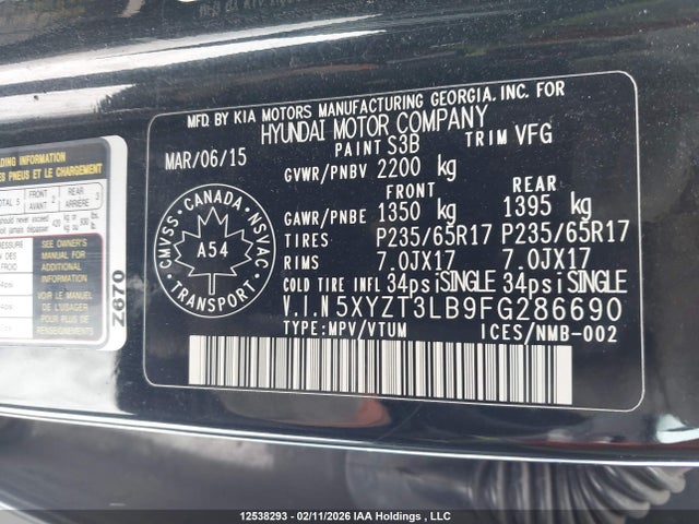 5XYZT3LB9FG286690 Hyundai Santa Fe Sport 2.4 Base