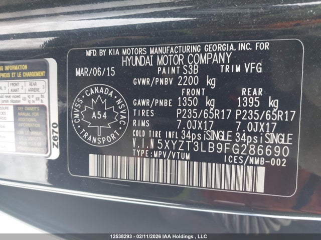 5XYZT3LB9FG286690 Hyundai Santa Fe Sport 2.4 Base