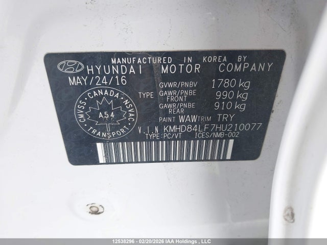 KMHD84LF7HU210077 Hyundai Elantra Se/value/limited
