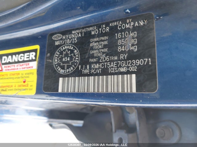 KMHCT5AE7GU239071 Hyundai Accent