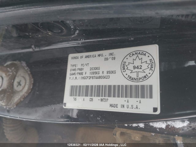 2010 Honda Accord Exl მანქანა იყიდება აუქციონზე, vin: 1HGCP2F87AA800423, აუქციონის ნომერი: 12538321