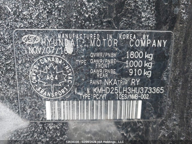 KMHD25LH3HU373365 Hyundai Elantra Gt Gl
