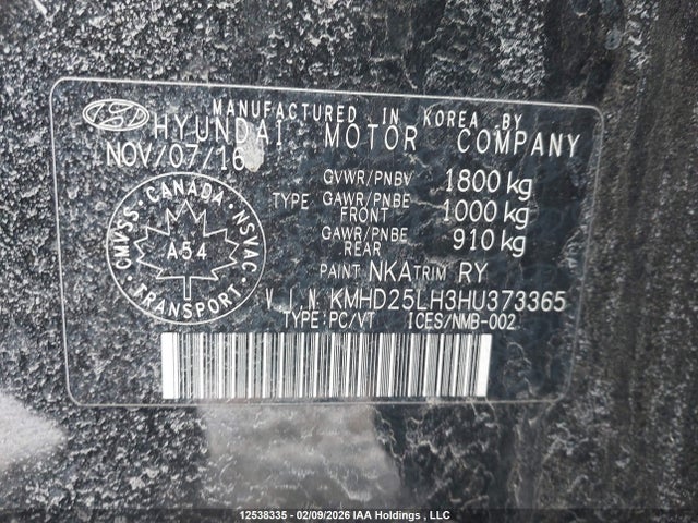 KMHD25LH3HU373365 Hyundai Elantra Gt Gl