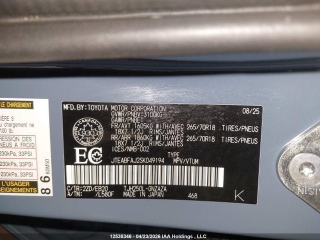 JTEABFAJ2SK049194 Toyota Land Cruiser