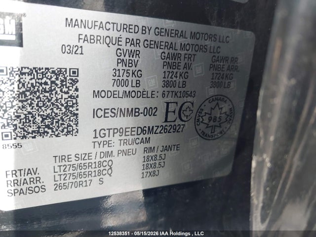 1GTP9EED6MZ262927 GMC SIERRA 1500