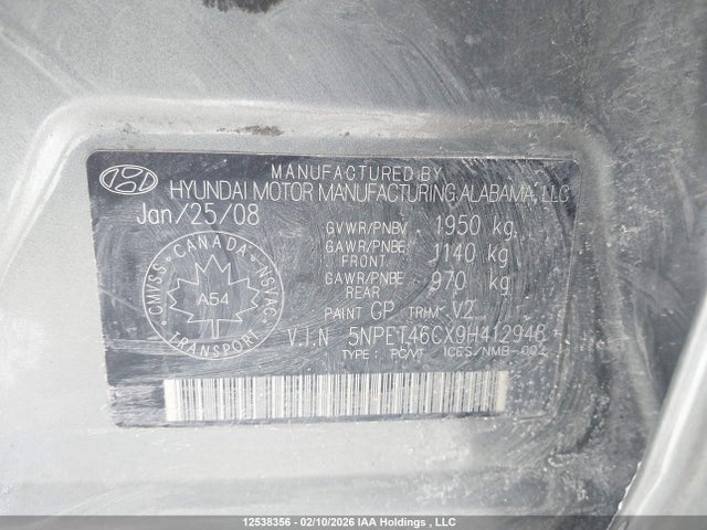 Продаж на аукціоні авто 2009 Hyundai Sonata Gls, vin: 5NPET46CX9H412948, номер лоту: 12538356