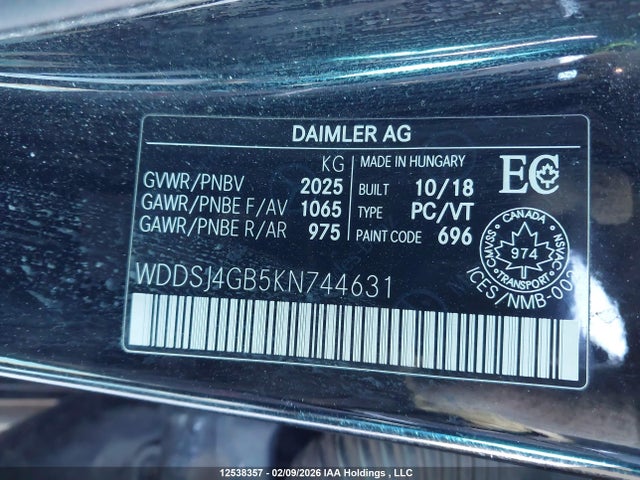 WDDSJ4GB5KN744631 Mercedes-Benz CLA 250 4MATIC