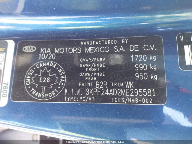 3KPF24AD2ME295581 KIA Forte Fe/lxs