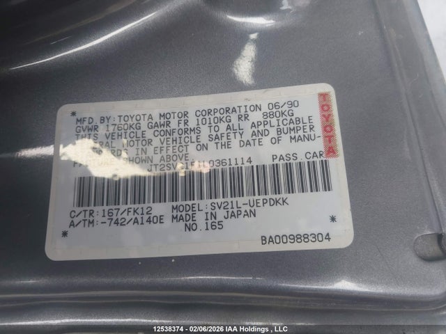 Aukcja sprzedaży 1990 Toyota Camry, vin: JT2SV21F1L0361114, numer aukcji: 12538374