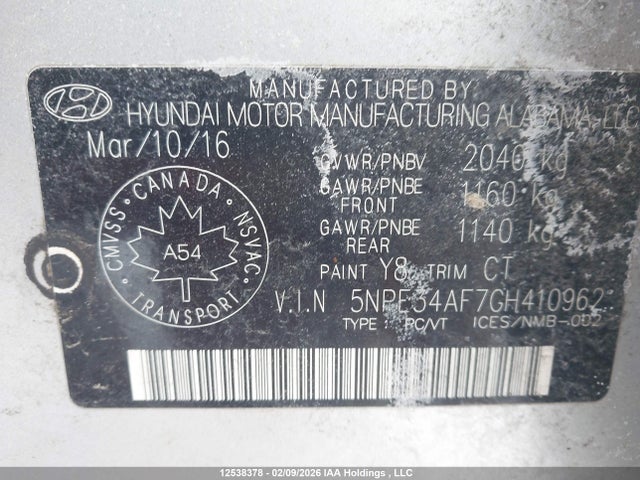 5NPE34AF7GH410962 Hyundai Sonata Sport Tech