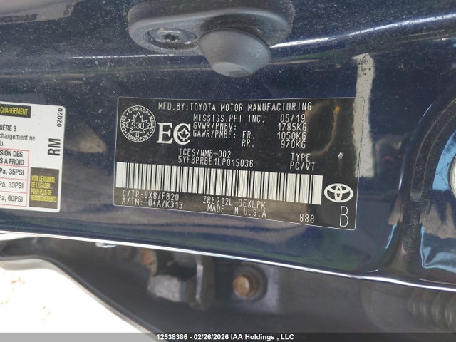 Toyota COROLLA LE 2020 5YFBPRBE1LP015036 Image 9