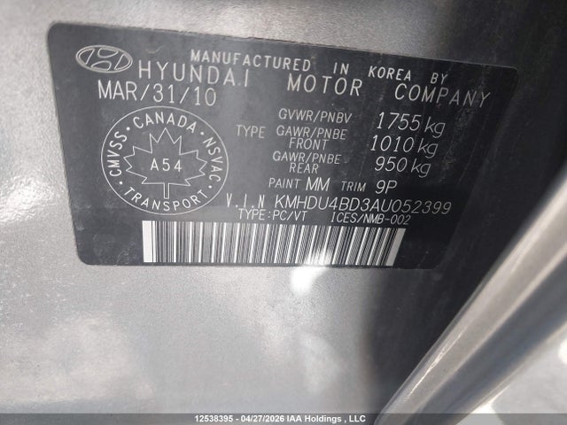 2010 Hyundai Elantra მანქანა იყიდება აუქციონზე, vin: KMHDU4BD3AU052399, აუქციონის ნომერი: 12538395