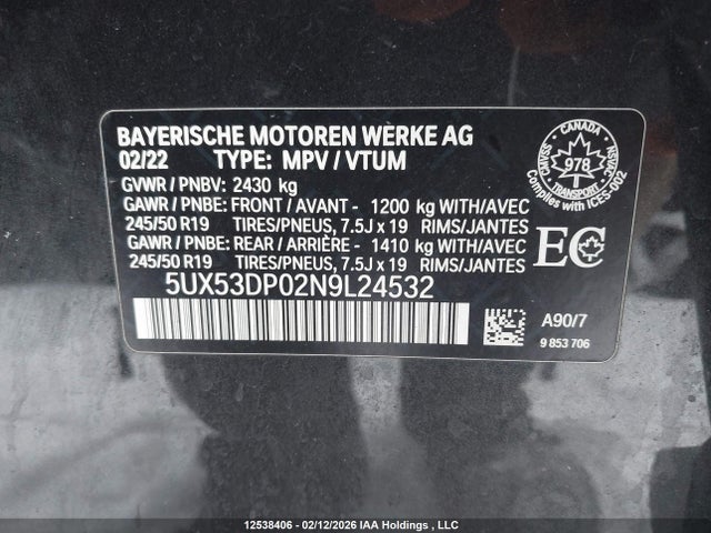 5UX53DP02N9L24532 BMW X3 Xdrive30i