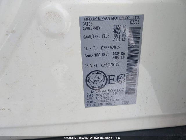 Продажа на аукционе авто 2016 Nissan Rogue S/sl Premium/sv, vin: 5N1AT2MV2GC809162, номер лота: 12538417